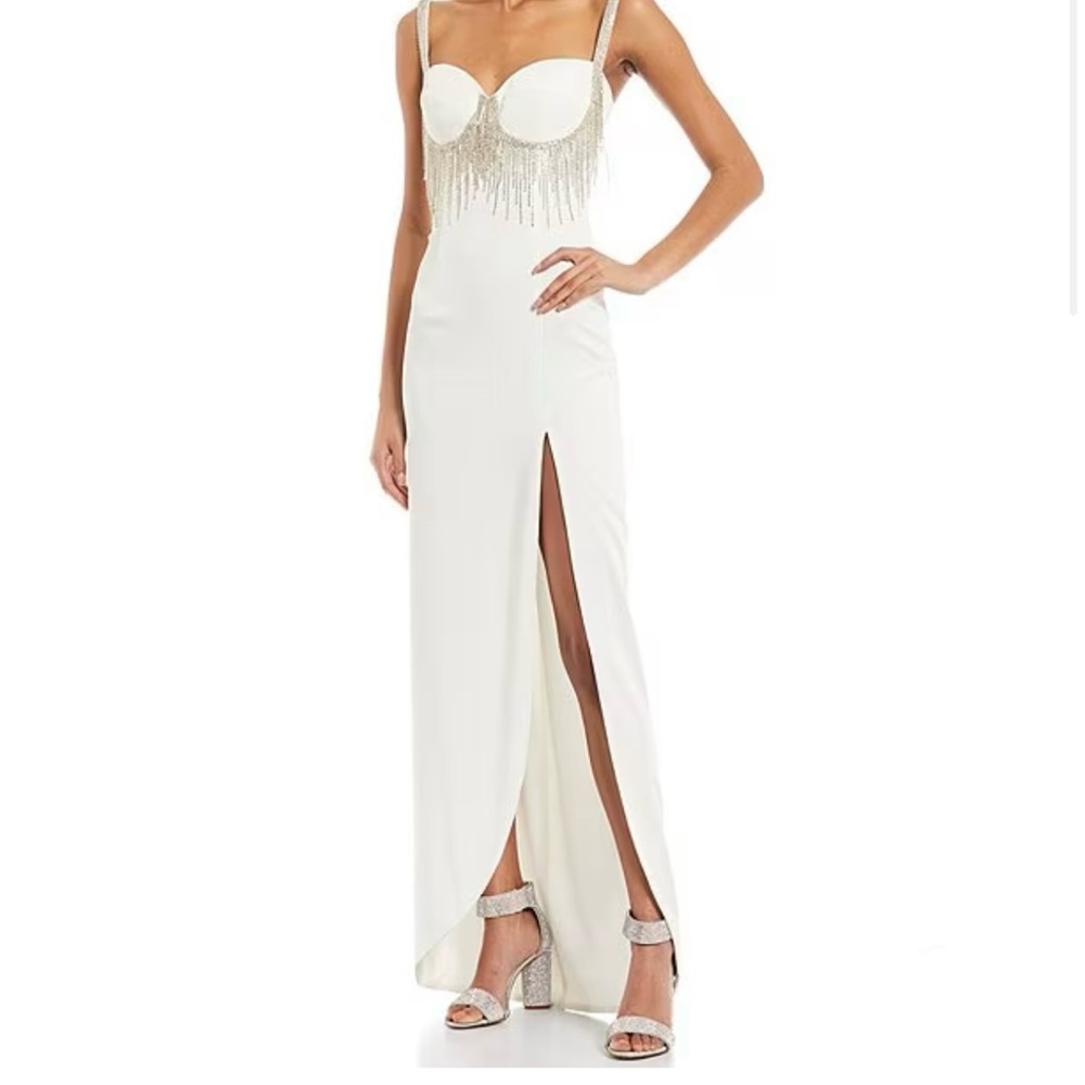 Prom Dress Rhinestone Fridge Dress - White GB Gianni Bini